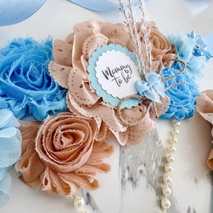 Blue Boho Baby Shower Sash for Mommy to be Boy Blue Brown Baby Shower Mommy to be Sash Maternity Sash for Shower