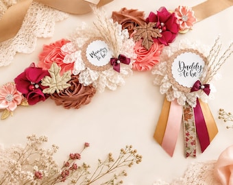 Fall Baby Shower Sash: Mommy To Be, Rustic Floral & Wheat