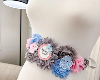 Elephant Gender Reveal Mommy to be Sash and Daddy Pin Elephant Pink and Blue Baby Shower Sash for Mom to be Gender Reveal Theme Ideas