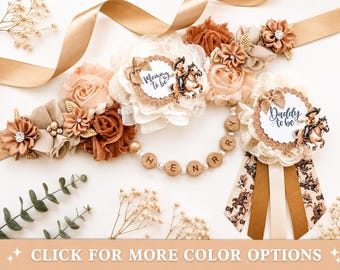 Cowboy Babyshower-skärp för blivande mamma och blivande pappa – Corsage-set med westerntema i neutrala rustika färger – Country Rodeo könsavslöjande