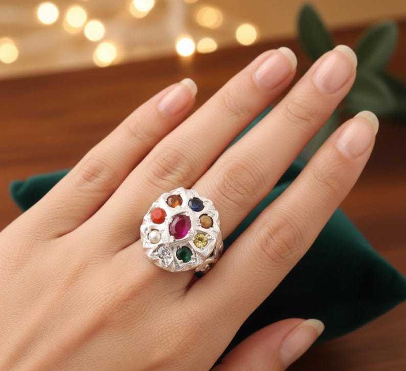 Navratan Rings Navratna Ring Sterling Silver | Nine Gemstone Ring Navratan Astrology ...