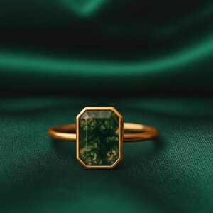 Moss Agate Ring Moss Agate Engagement Ring, Minimalist Bezel Tree Agate Wedding Ring Simple Ring Gift Her Gift For Him Promise Ring