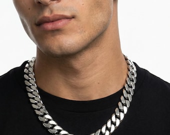 Cadena de eslabones cubanos gruesos de 10 mm, 12 mm y 14 mm / Cadena cubana Miami pesada para hombre / Cadena de plata resistente al agua / Regalo para él, novio, esposo o papá
