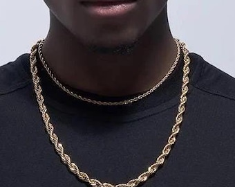 18K Gold Twisted Rope Chain - Waterproof Minimalist Men's/Unisex 3mm 6mm 8mm Gold Singapore Chain Necklace Boyfriend Valentines Gift For Man