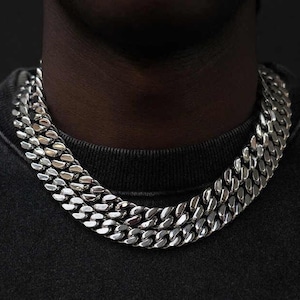 10MM 12MM 14MM Cuban Link Chain - Heavy Thick Dark Titanium Steel Miami Cuban Link Chunky Necklace Gift for Him Curb Chain Boyfriend Gift