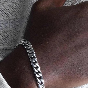 3mm 5mm 7mm 9mm 11mm Wide Stainless Steel Bracelet - Men&#39;s Everyday Silver Band Cuban Link Chains Titanium Steel, Curb Link Chain Bracelet