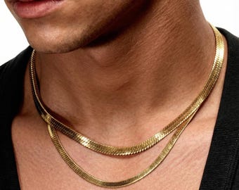 メンズ 18K ゴールド スネークチェーン - 細身ゴールド スネーク