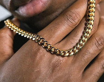 Corrente cubana de ouro 18K à prova d'água - 3 mm 6 mm 8 mm 10 mm 12 mm Colar de corrente fina de ouro masculino Vintage grosso pesado Curb Chain Chokers Colar
