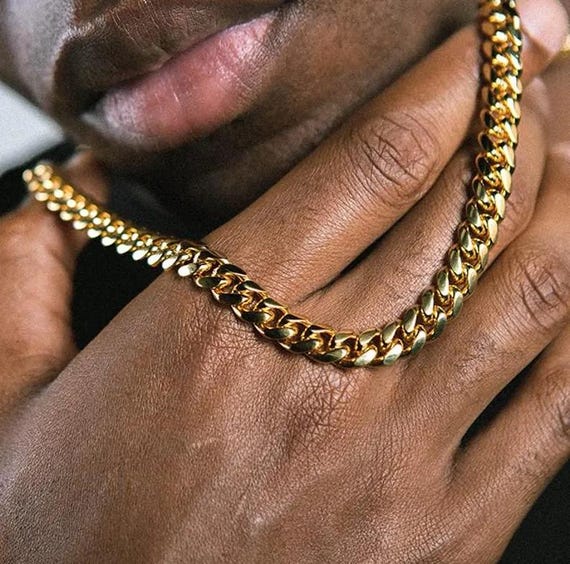 Classic Yellow Solid Gold Filled Men's Necklace Cuban Chain 24in-in