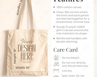 Puede incluir: Bolso tote de lona de algodón beige con texto "Your Design Here". El bolso mide 40.6 cm de alto, 38.1 cm de ancho y tiene asas de 50.8 cm. Características: asas reforzadas y lona resistente de 406.9 g/m². Instrucciones de cuidado incluidas.