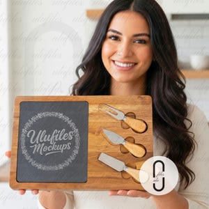 Board Mockup Model Charcuterie Board Mockup Serving Board Lifestyle Mockups Printify JDS Industries Product Mockup Cheese Board Wood Board