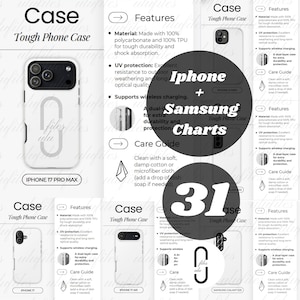 Tough Phone Case Bundle Iphone 16 15 Samsung Bundle Case Chart Phone Key Features Product Details Care Card Printify Digital Download Pod