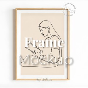 Frame Mockup Vertical Simple Thin Wood Scandinavian Minimal Design Ulufiles Psd Wall Template for Photoshop Photopea Mockup for Wall Art Pod