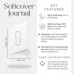 Maattabel voor softcover-dagboeken, tabel voor softcover-dagboeken, onderhoudsinstructies voor softcover-dagboeken, productdetails softcover-dagboeken, belangrijkste kenmerken, PNG