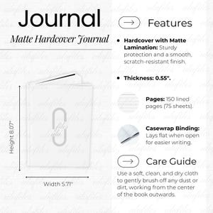 Storlekstabell för inbunden journal Produktinformation om inbunden journal Viktiga funktioner Skötsel av inbunden journal Kortskötsel Printify