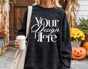 Gildan 18000 Black Mockup Halloween Black Gildan 18000 Mockup Gildan Black 18000 Fall Mockup Gildan Black Sweater Halloween Mockup G180 Fall