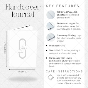 Maattabel voor hardcover notitieboek, Maattabel voor hardcover dagboek, Productdetails voor hardcover dagboek, Onderhoudsinstructies voor dagboek, Fotosjabloon, PNG