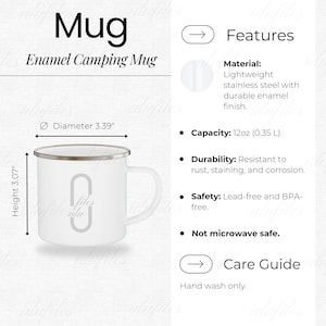 Camping Mug Size Chart Enamel Camping Mug Product Details Camping Mug Key Features Camping Mug Sizing Guide Camping Mug Mockup Care Card pod