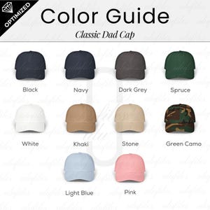 Classic Dad Cap Color Chart Dad Hat Color Guide Hat Color Chart Dad Hat Mockup Dad hat Color Chart Yupoong 6245CM Printify Mock ups Colors