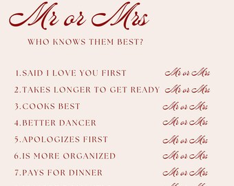 Bride and Groom Bridal Shower and Bachelorette Game