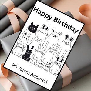 Funny Birthday Card, animals, rabbits, black and white, family