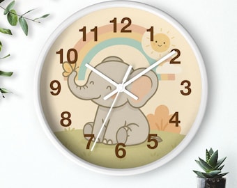 Elephant Nursery Clock: Silent Pastel Jungle Animal Decor