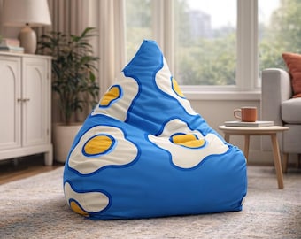 Blue Bean Bag Chair Cover | Fun Egg Design | Kids Playroom