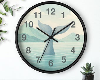 Whale Tail Wall Clock: Coastal Beach House Decor