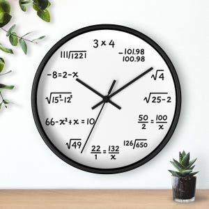 Funny Math Wall Clock with Equations – Silent Non-Ticking Nerd Clock – Geek Teacher Gift – Unique Algebra Classroom Office Decor 12 inch