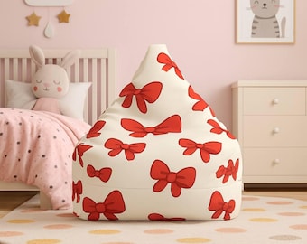Bean Bag Chair Cover | Red Bow Print | Kids Room Seat