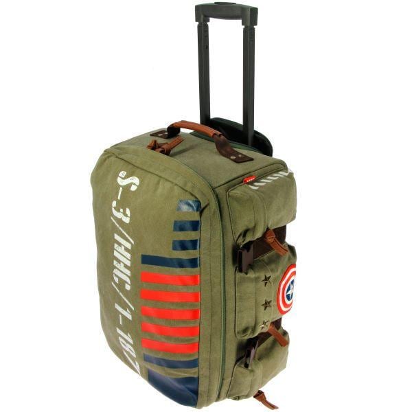 Vintage Army Captain America Carry-On Flight Bag, Tourister Luggage -Soft Cabin Suitcase with Wheels & Telescopic Handle | Gift for Dad |