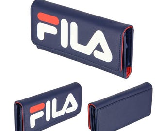 Fila lange tweevoudige blauwe damesportemonnee – RFID-blokkerende leren clutch met kaartsleuven Ritsvak – slanke compacte geldkaart en identiteitsbewijs