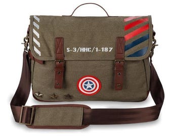 MVL  Captain America Messenger Bag - Olive-Green Rugged Canvas Satchel Briefcase with Adjustable Shoulder Strap |Gift for Mom Dad Him Her |