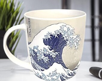 British Museum Hokusai's The Great Wave Bone China Blue Mug - 15.2 Oz 12.5 x 13 x 17.5 cm Vintage Japanese Charm | Gift for Him Her|