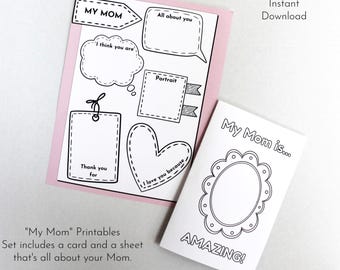 Imprimible para el Día de la Madre, Para mamá de parte de los niños, Descarga imprimible, Todo sobre mamá, Regalo de los niños, Actividad para el aula, Regalo para el Día de la Madre