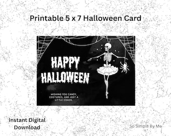 Tarjeta de Halloween imprimible, tarjeta de Halloween, tarjeta imprimible, tarjeta de Halloween de esqueleto, tarjeta de Halloween DIY, descarga digital