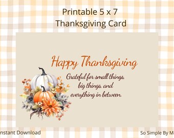 Tarjeta de Acción de Gracias imprimible, descarga digital, tarjeta de Feliz Día de Acción de Gracias.