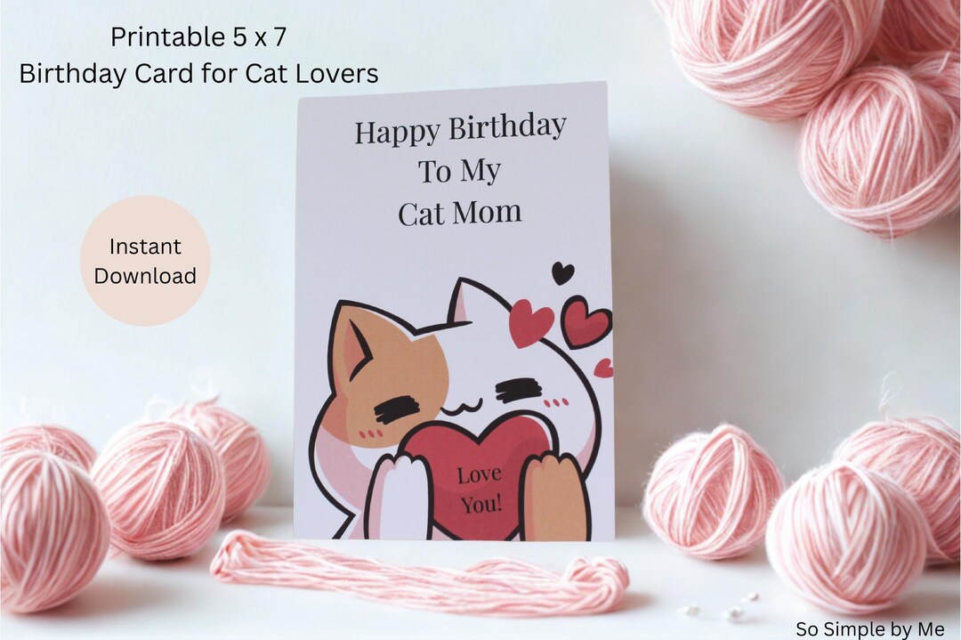 Birthday Card for Cat Lovers, Printable Birthday Card, Happy Birthday ...