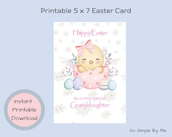 Tarjeta de Pascua imprimible para nieta, hermosos colores con el pollito más lindo, tarjeta de Feliz Pascua