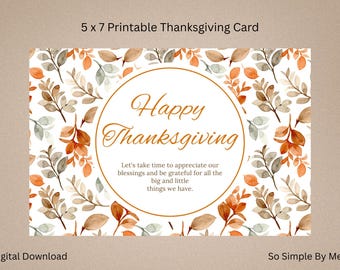 Tarjeta imprimible de Acción de Gracias, descarga digital, Feliz Día de Acción de Gracias, tarjeta del Día de Acción de Gracias