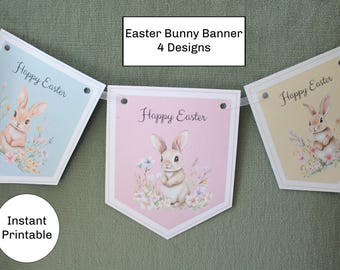 Banner de conejito de Pascua en colores pastel, banner de Pascua imprimible