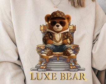 Luxe Hustler Bear PNG: Monogram Graffiti Design (Digital Download)