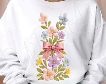 Watercolor Floral Easter Bunny PNG: Coquette Bow Clipart (Digital Download)