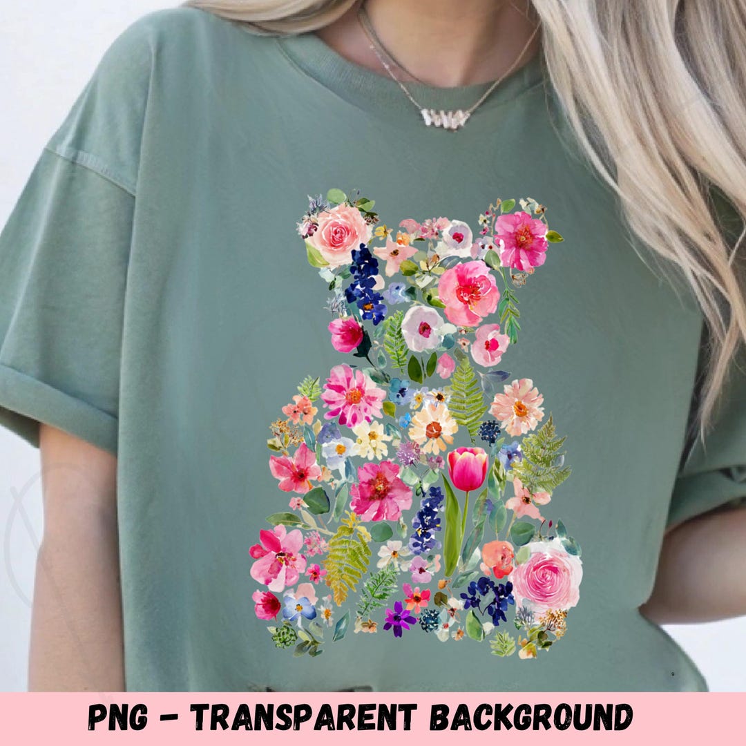 Watercolor Floral Teddy Bear PNG: Spring Garden Sublimation Design - Etsy