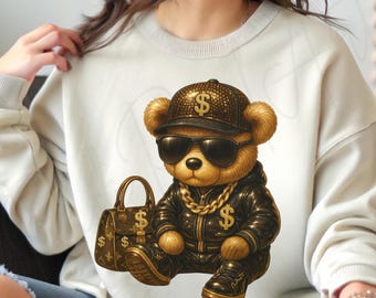 Monogram Hustler Bear PNG: Luxe Graffiti Design (Digital Download)