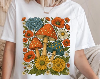 Boho Mushroom Floral PNG: Retro Danish Clipart (Digital Download)