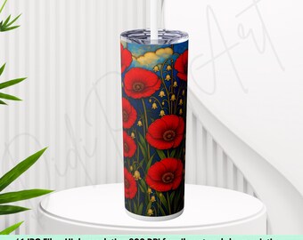 Floral Poppy 20oz Tumbler Wrap: Boho PNG Design (Digital Download)