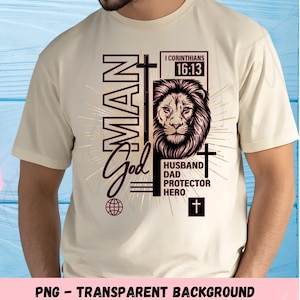 Hombre de Dios PNG: Diseño de camiseta para papá cristiano (Descarga digital)