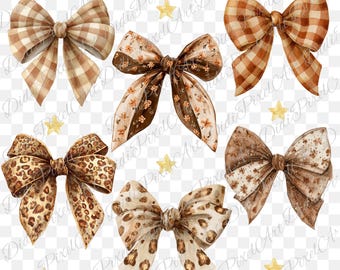 Clipart PNG di fiocchi ad acquerello: disegni floreali leopardati beige marroni (download digitale)