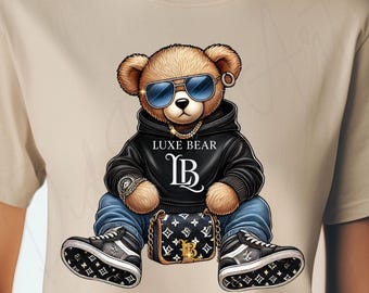 Hustler Bear PNG: Luxe Monogram, Urban Graffiti Design (Digital Download)